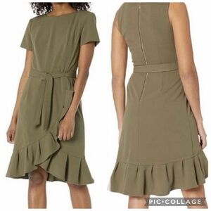 NWT Women’s 4 Calvin Klein Green Business Casual Tulip Hem Ruffle Dress